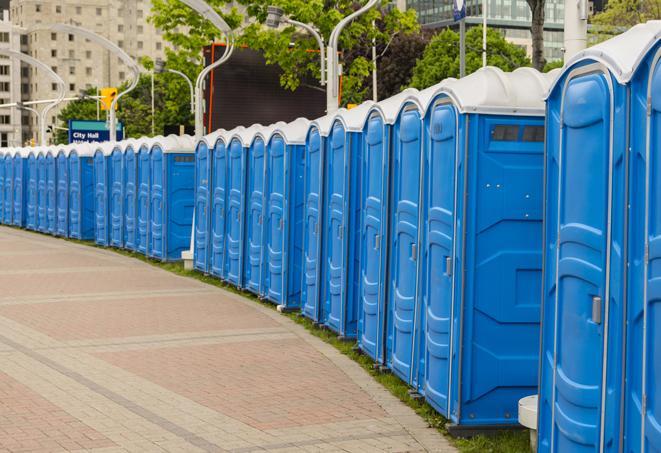 Seasonal porta potty units set up at a Joliet, Illinois venue